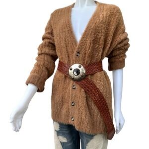 Fuzzy Cardigan Women Long Cocoon Brown XL Oversized Knit Chunky Cozy Lagenlook